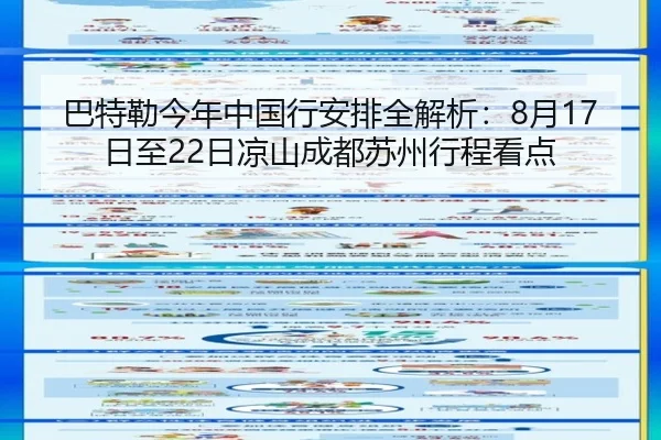 巴特勒今年中国行安排全解析：8月17日至22日凉山成都苏州行程看点